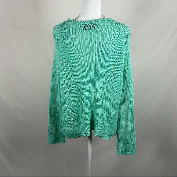 Wooden Ships Turquoise Open Knit Sweater Size Medium - Picture 2 of 6